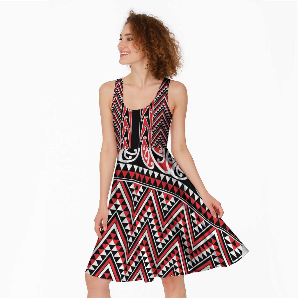 New Zealand Maori Niho Taniwha Midi Dress Whero Mangopare and Puhoro Pattern - Aussie Hoodie