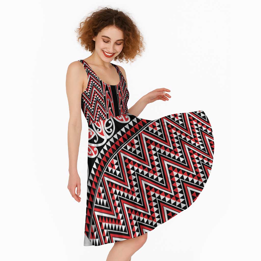 New Zealand Maori Niho Taniwha Midi Dress Whero Mangopare and Puhoro Pattern - Aussie Hoodie