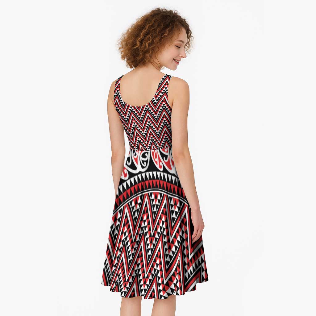 New Zealand Maori Niho Taniwha Midi Dress Whero Mangopare and Puhoro Pattern - Aussie Hoodie