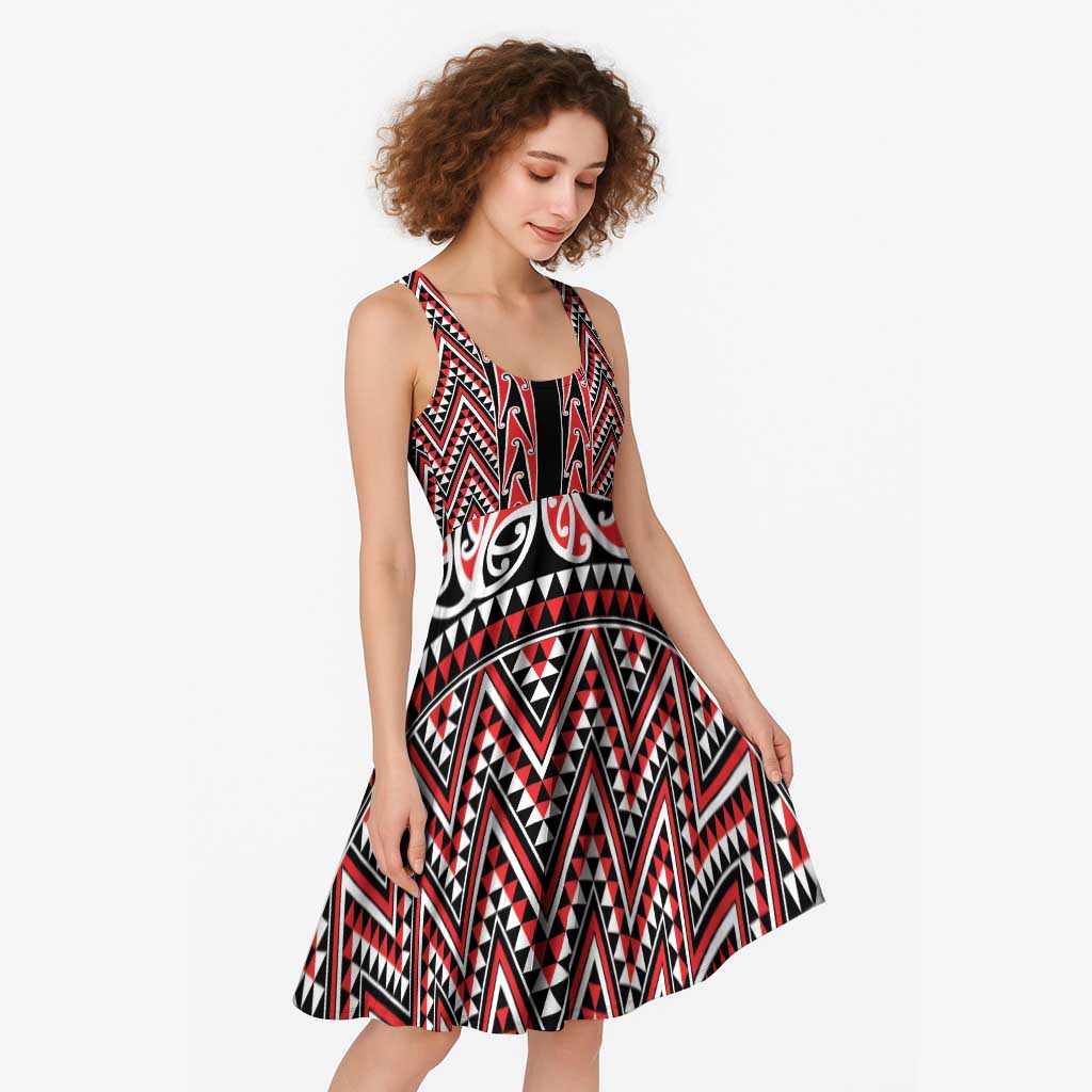 New Zealand Maori Niho Taniwha Midi Dress Whero Mangopare and Puhoro Pattern - Aussie Hoodie