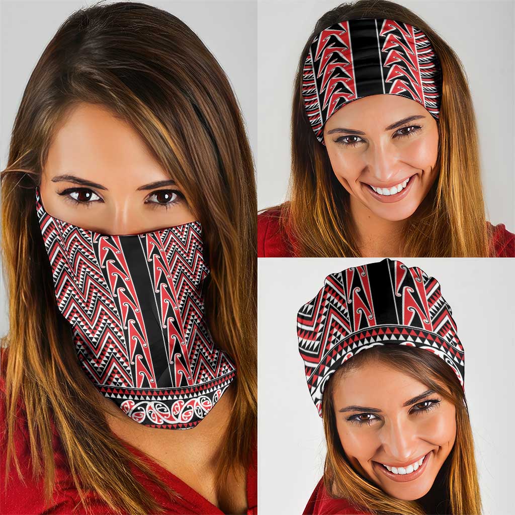 New Zealand Maori Niho Taniwha Neck Gaiter Whero Mangopare and Puhoro Pattern - Aussie Hoodie