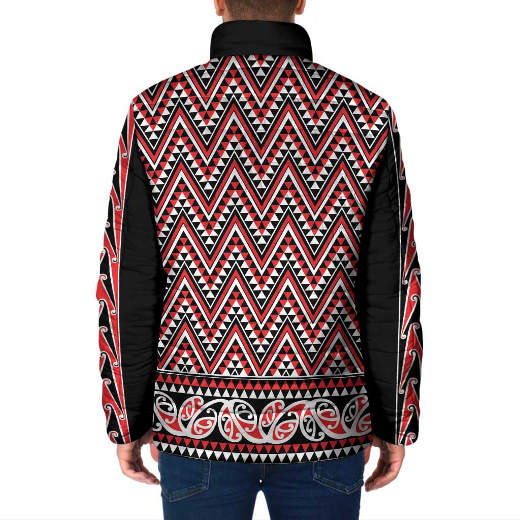 New Zealand Maori Niho Taniwha Padded Jacket Whero Mangopare and Puhoro Pattern - Aussie Hoodie