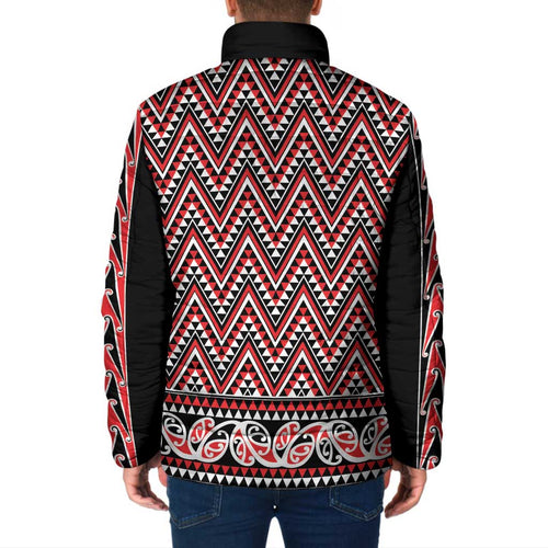 New Zealand Maori Niho Taniwha Padded Jacket Whero Mangopare and Puhoro Pattern - Aussie Hoodie