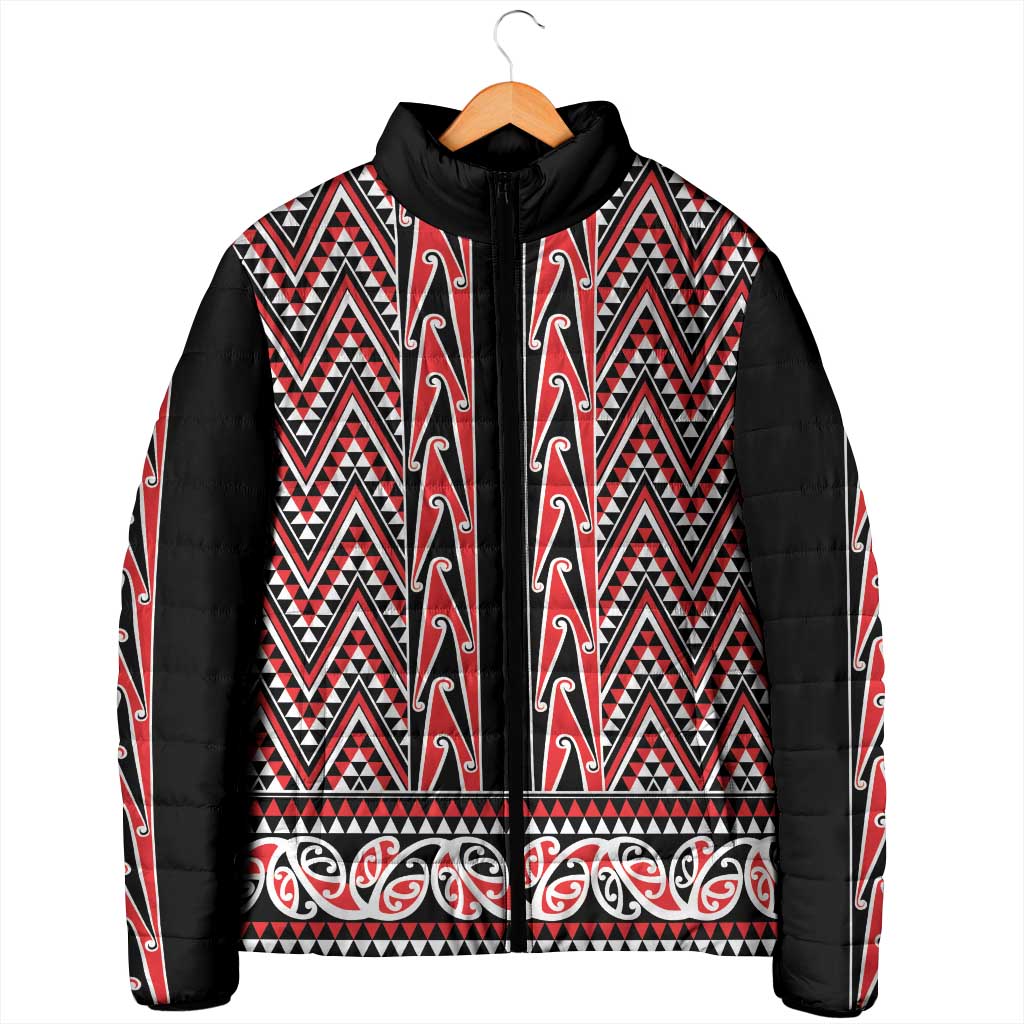 New Zealand Maori Niho Taniwha Padded Jacket Whero Mangopare and Puhoro Pattern - Aussie Hoodie