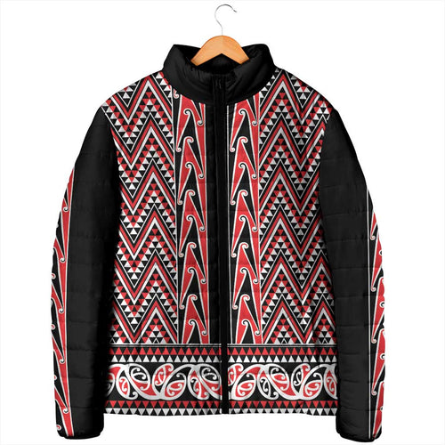 New Zealand Maori Niho Taniwha Padded Jacket Whero Mangopare and Puhoro Pattern - Aussie Hoodie