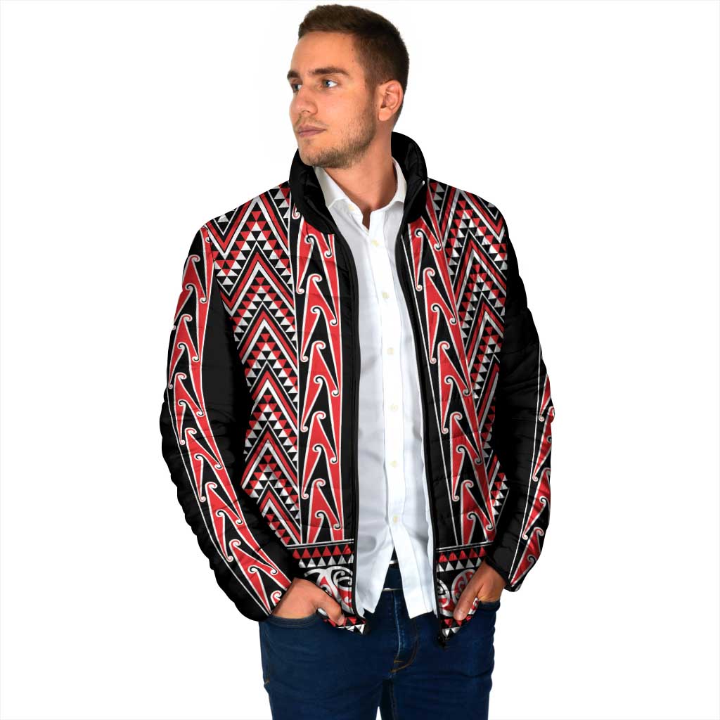 New Zealand Maori Niho Taniwha Padded Jacket Whero Mangopare and Puhoro Pattern - Aussie Hoodie
