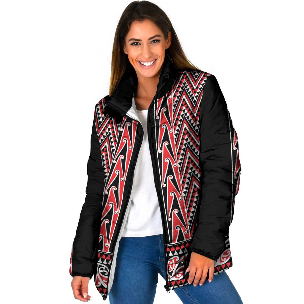New Zealand Maori Niho Taniwha Padded Jacket Whero Mangopare and Puhoro Pattern - Aussie Hoodie