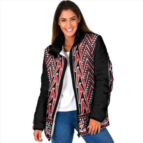 New Zealand Maori Niho Taniwha Padded Jacket Whero Mangopare and Puhoro Pattern - Aussie Hoodie