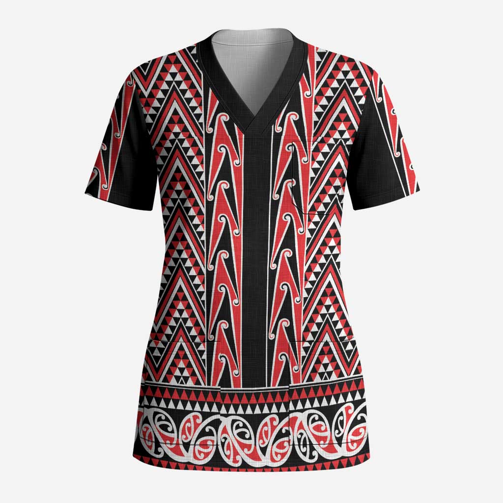 New Zealand Maori Niho Taniwha Scrub Top Whero Mangopare and Puhoro Pattern - Aussie Hoodie