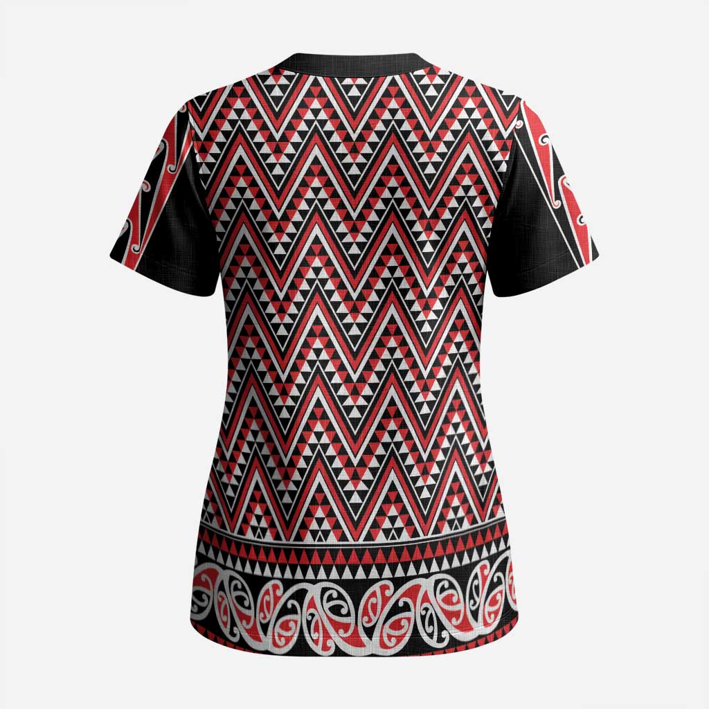 New Zealand Maori Niho Taniwha Scrub Top Whero Mangopare and Puhoro Pattern - Aussie Hoodie
