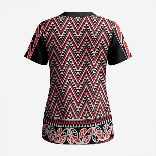 New Zealand Maori Niho Taniwha Scrub Top Whero Mangopare and Puhoro Pattern - Aussie Hoodie