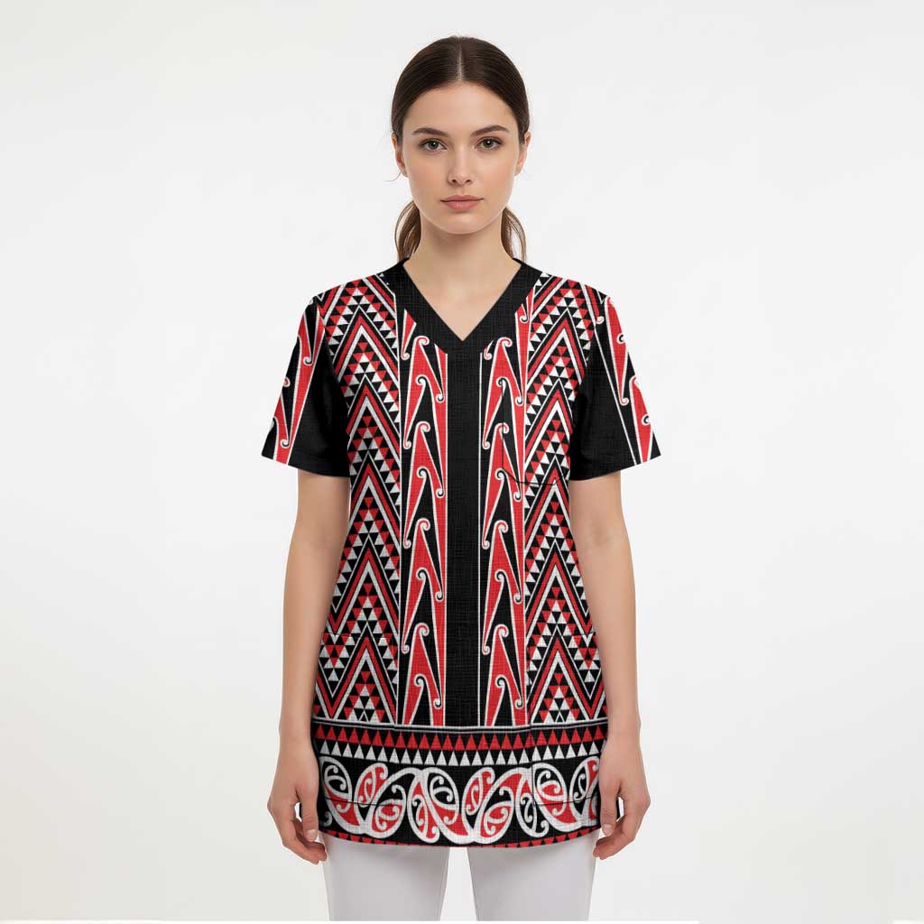 New Zealand Maori Niho Taniwha Scrub Top Whero Mangopare and Puhoro Pattern - Aussie Hoodie