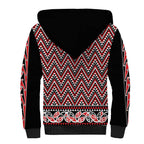 New Zealand Maori Niho Taniwha Sherpa Hoodie Whero Mangopare and Puhoro Pattern