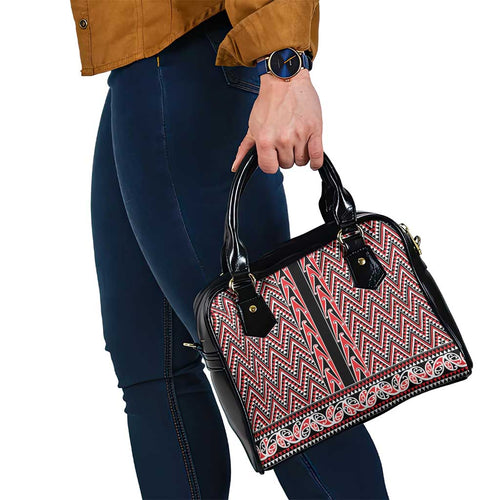 New Zealand Maori Niho Taniwha Shoulder Handbag Whero Mangopare and Puhoro Pattern