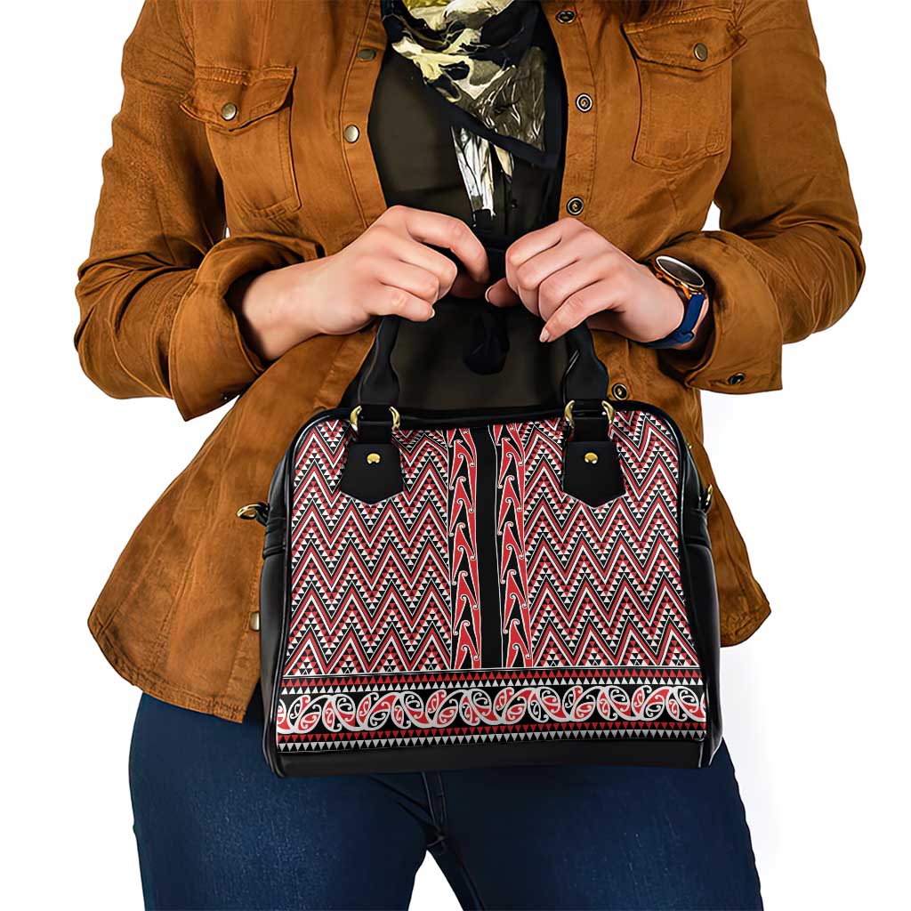 New Zealand Maori Niho Taniwha Shoulder Handbag Whero Mangopare and Puhoro Pattern