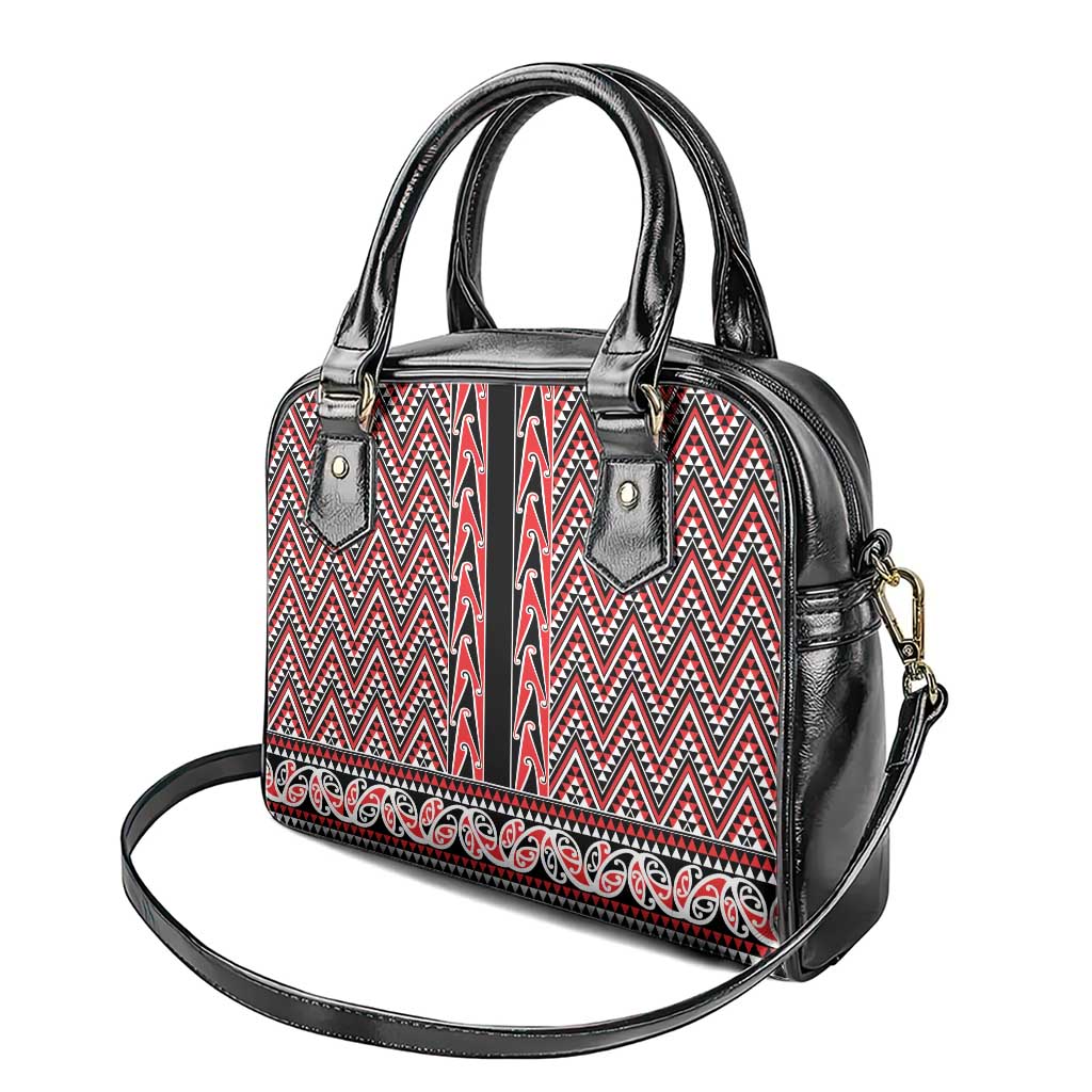 New Zealand Maori Niho Taniwha Shoulder Handbag Whero Mangopare and Puhoro Pattern