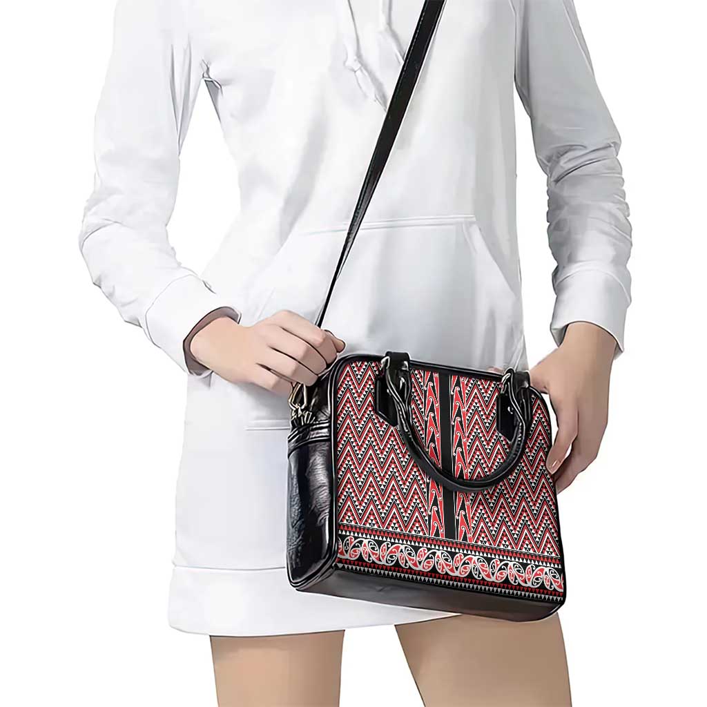 New Zealand Maori Niho Taniwha Shoulder Handbag Whero Mangopare and Puhoro Pattern