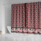 New Zealand Maori Niho Taniwha Shower Curtain Whero Mangopare and Puhoro Pattern
