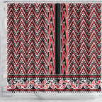 New Zealand Maori Niho Taniwha Shower Curtain Whero Mangopare and Puhoro Pattern