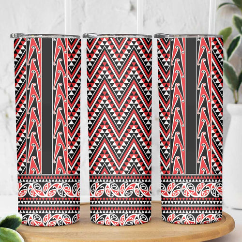 New Zealand Maori Niho Taniwha Skinny Tumbler Whero Mangopare and Puhoro Pattern