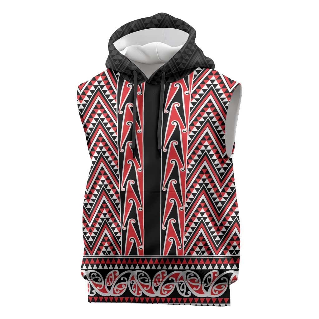 New Zealand Maori Niho Taniwha Sleeveless Hoodie Whero Mangopare and Puhoro Pattern - Aussie Hoodie
