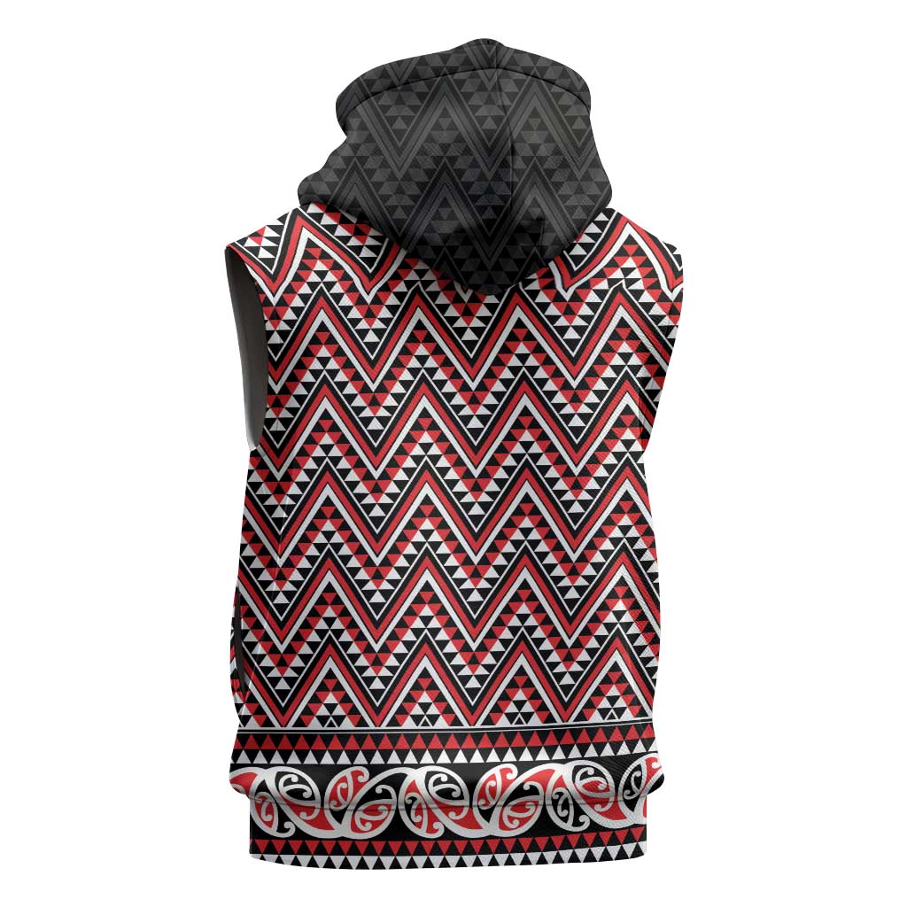 New Zealand Maori Niho Taniwha Sleeveless Hoodie Whero Mangopare and Puhoro Pattern - Aussie Hoodie