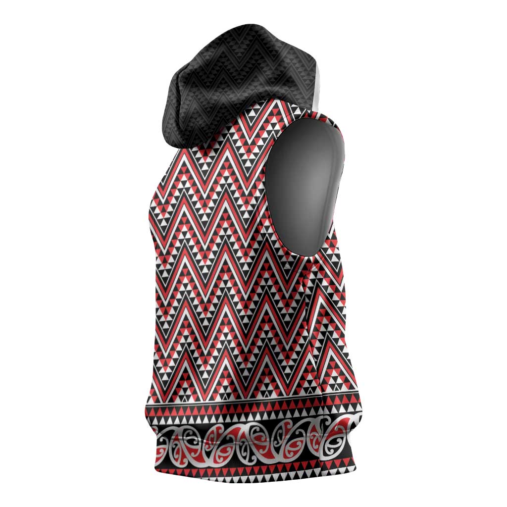 New Zealand Maori Niho Taniwha Sleeveless Hoodie Whero Mangopare and Puhoro Pattern - Aussie Hoodie