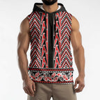 New Zealand Maori Niho Taniwha Sleeveless Hoodie Whero Mangopare and Puhoro Pattern - Aussie Hoodie