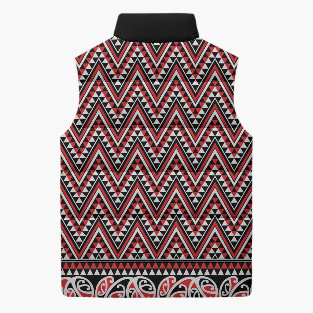 New Zealand Maori Niho Taniwha Sleeveless Puffer Jacket Whero Mangopare and Puhoro Pattern - Aussie Hoodie