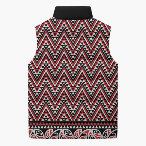 New Zealand Maori Niho Taniwha Sleeveless Puffer Jacket Whero Mangopare and Puhoro Pattern - Aussie Hoodie