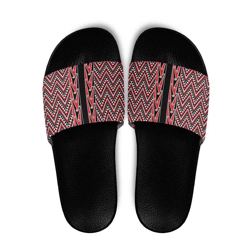 New Zealand Maori Niho Taniwha Slide Sandals Whero Mangopare and Puhoro Pattern - Aussie Hoodie