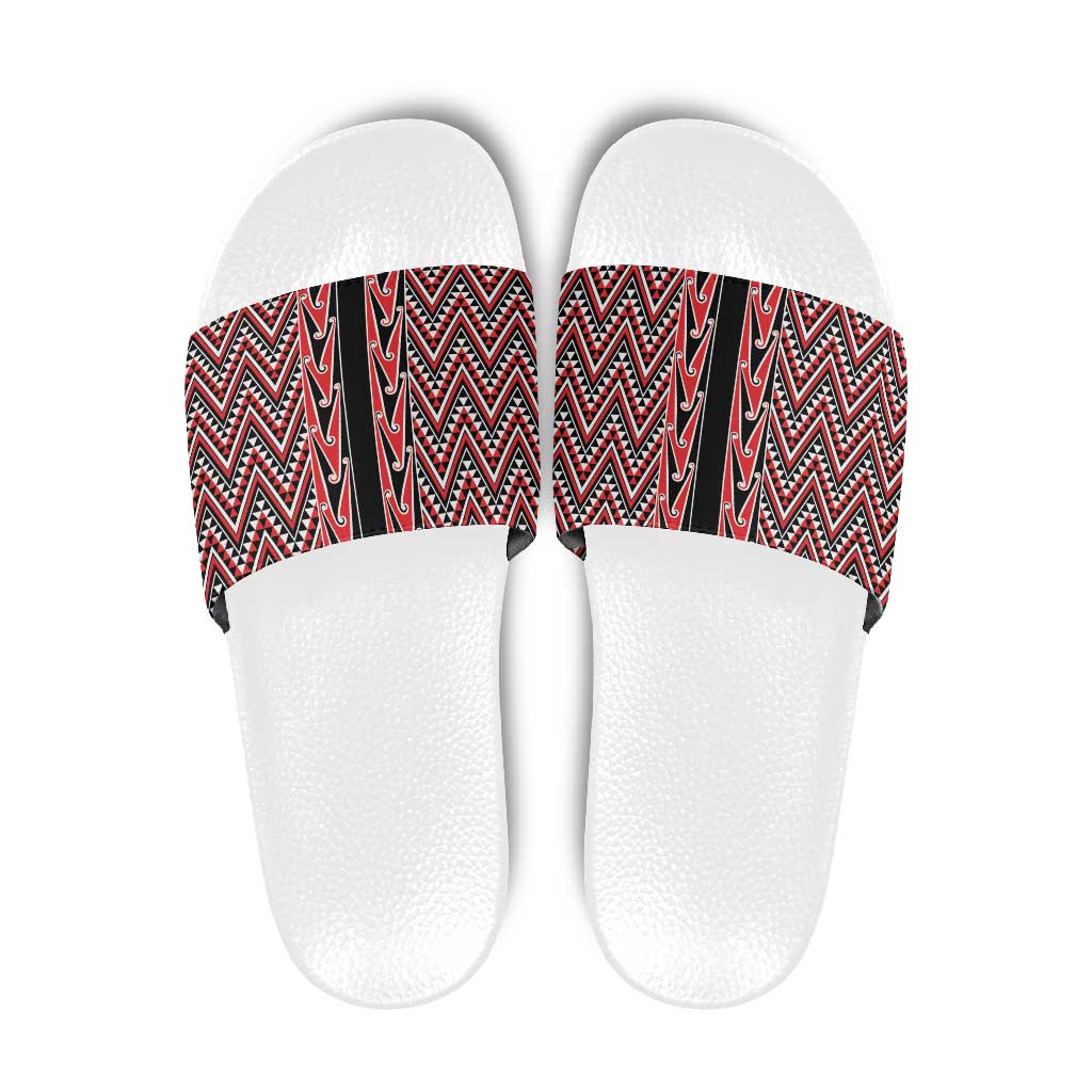 New Zealand Maori Niho Taniwha Slide Sandals Whero Mangopare and Puhoro Pattern - Aussie Hoodie