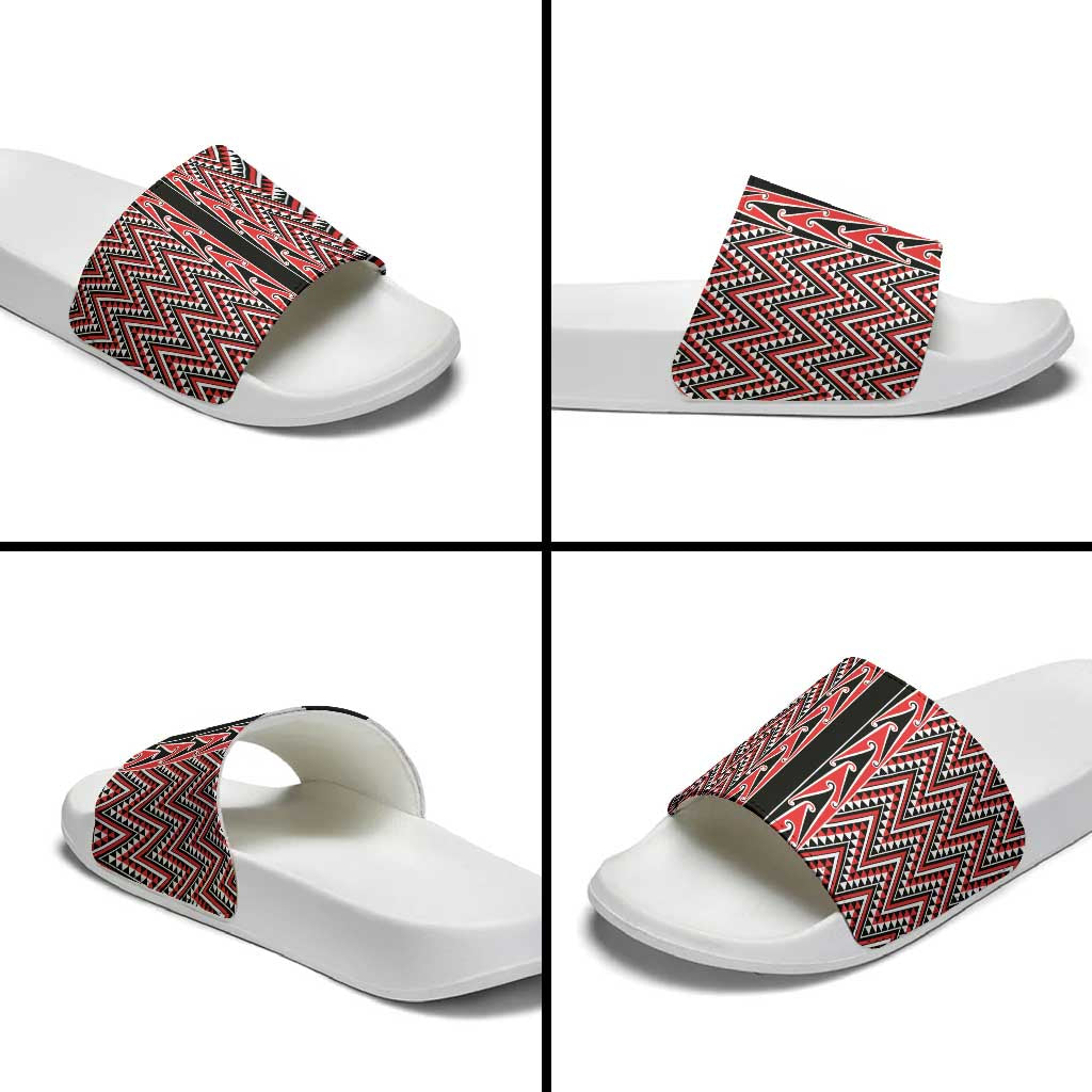 New Zealand Maori Niho Taniwha Slide Sandals Whero Mangopare and Puhoro Pattern - Aussie Hoodie