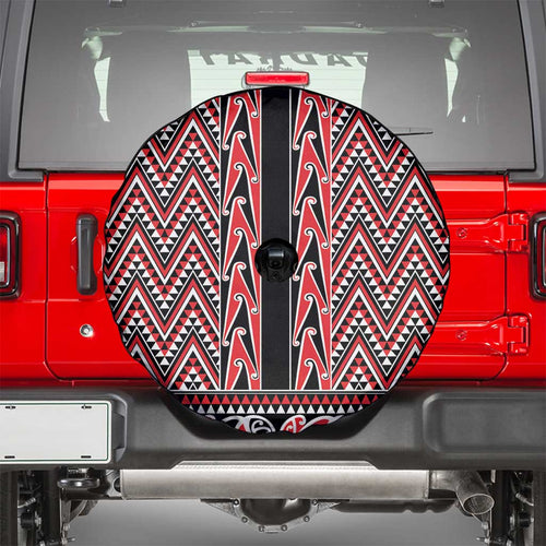 New Zealand Maori Niho Taniwha Spare Tire Cover Whero Mangopare and Puhoro Pattern