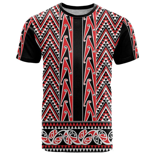 New Zealand Maori Niho Taniwha T Shirt Whero Mangopare and Puhoro Pattern