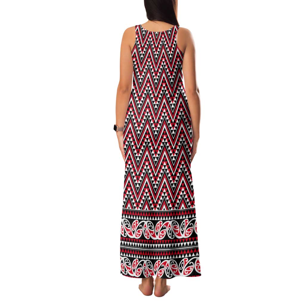New Zealand Maori Niho Taniwha Tank Maxi Dress Whero Mangopare and Puhoro Pattern