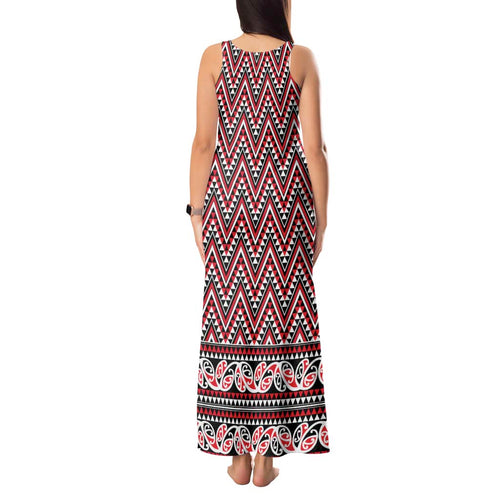 New Zealand Maori Niho Taniwha Tank Maxi Dress Whero Mangopare and Puhoro Pattern