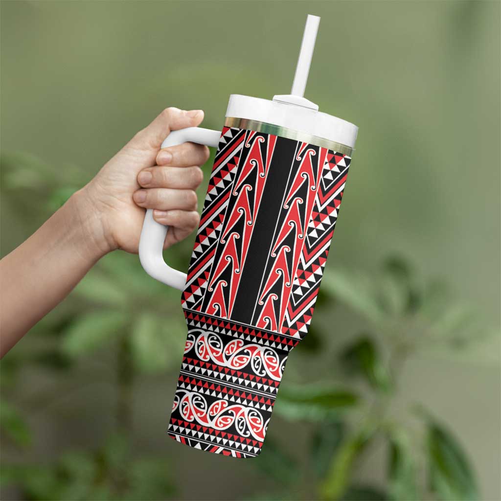 New Zealand Maori Niho Taniwha Tumbler With Handle Whero Mangopare and Puhoro Pattern