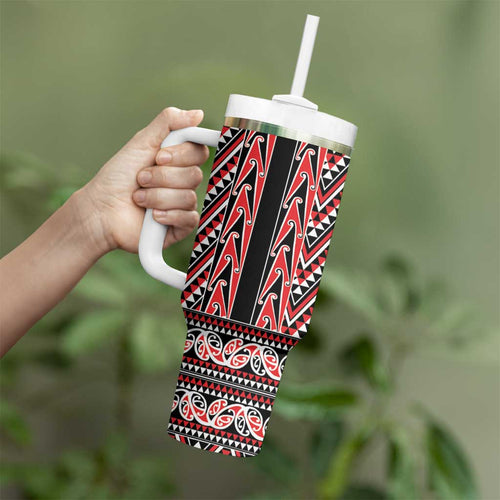 New Zealand Maori Niho Taniwha Tumbler With Handle Whero Mangopare and Puhoro Pattern