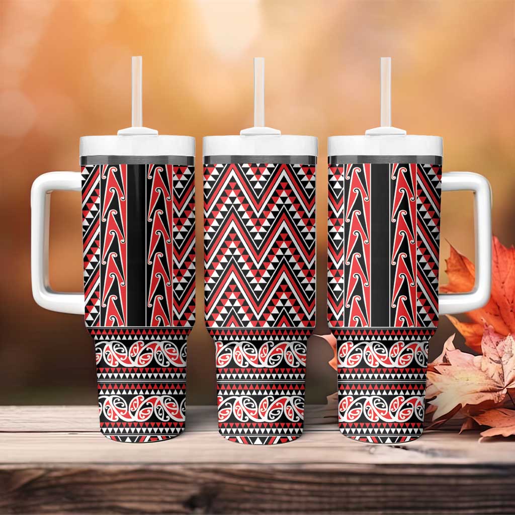 New Zealand Maori Niho Taniwha Tumbler With Handle Whero Mangopare and Puhoro Pattern