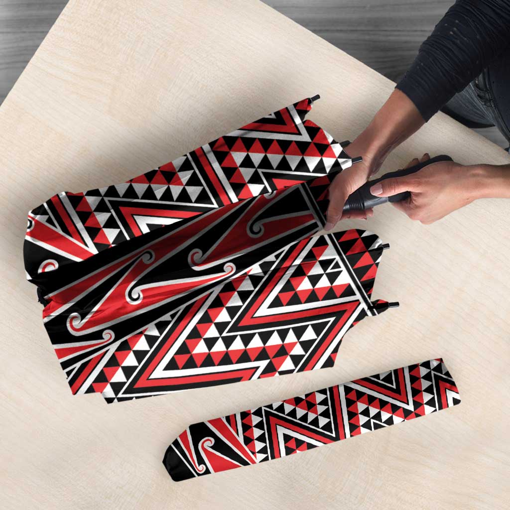 New Zealand Maori Niho Taniwha Umbrella Whero Mangopare and Puhoro Pattern - Aussie Hoodie