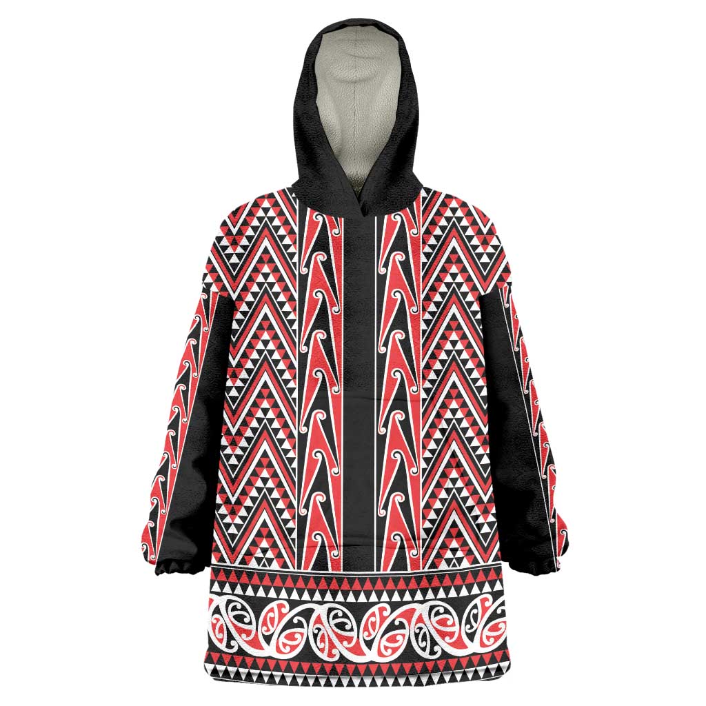 New Zealand Maori Niho Taniwha Wearable Blanket Hoodie Whero Mangopare and Puhoro Pattern