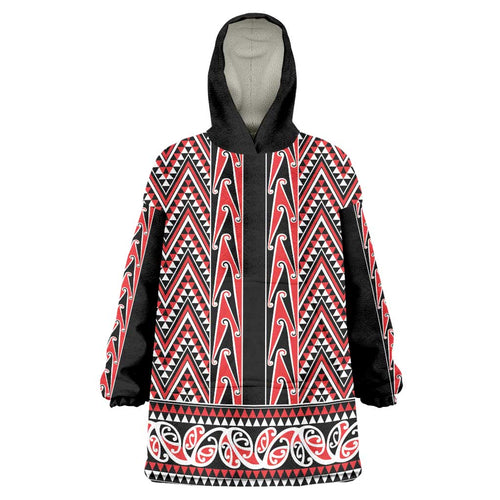New Zealand Maori Niho Taniwha Wearable Blanket Hoodie Whero Mangopare and Puhoro Pattern