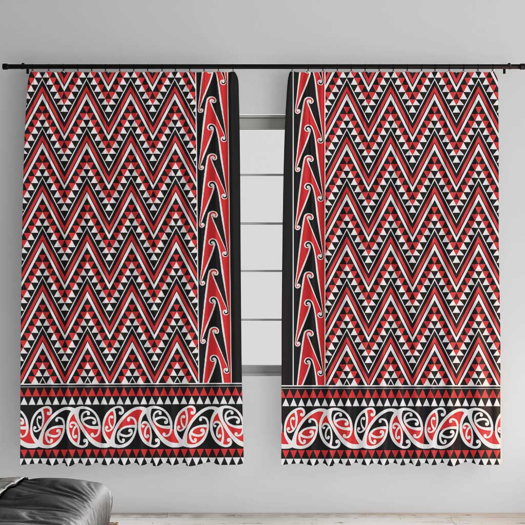 New Zealand Maori Niho Taniwha Window Curtain Whero Mangopare and Puhoro Pattern