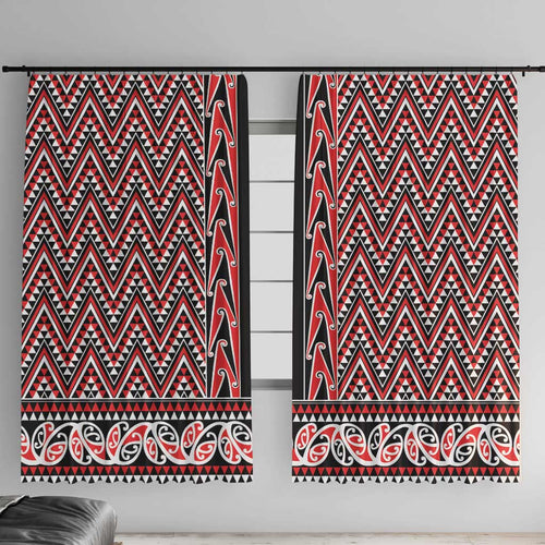 New Zealand Maori Niho Taniwha Window Curtain Whero Mangopare and Puhoro Pattern