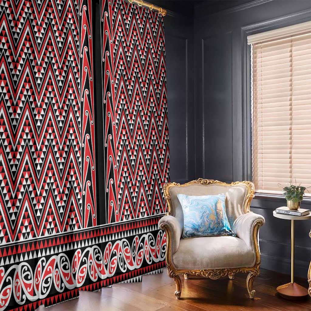 New Zealand Maori Niho Taniwha Window Curtain Whero Mangopare and Puhoro Pattern