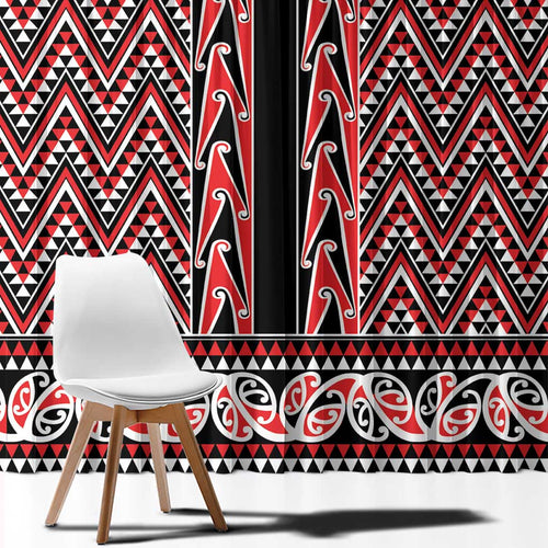 New Zealand Maori Niho Taniwha Window Curtain Whero Mangopare and Puhoro Pattern