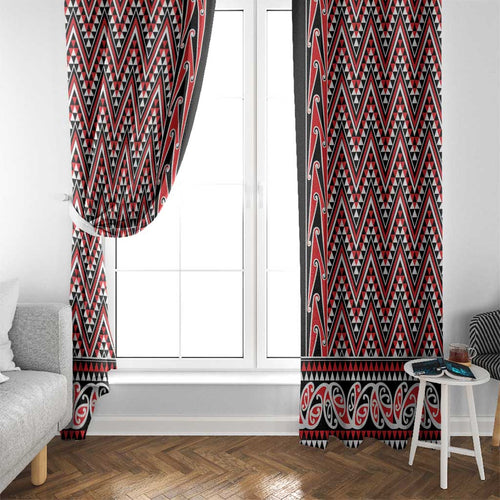 New Zealand Maori Niho Taniwha Window Curtain Whero Mangopare and Puhoro Pattern