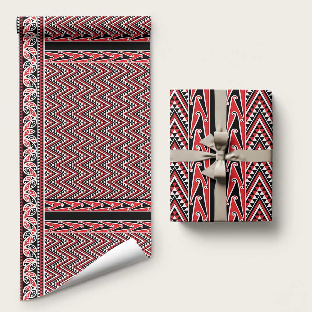 New Zealand Maori Niho Taniwha Wrapping Paper Whero Mangopare and Puhoro Pattern - Aussie Hoodie