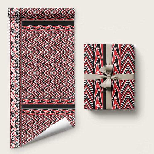 New Zealand Maori Niho Taniwha Wrapping Paper Whero Mangopare and Puhoro Pattern - Aussie Hoodie
